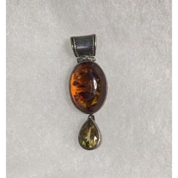 LORI BONN DESIGN Jewelry - Lori Bonn Sterling Silver Orange Dominican Cabochon Amber Citrine Pendant 925